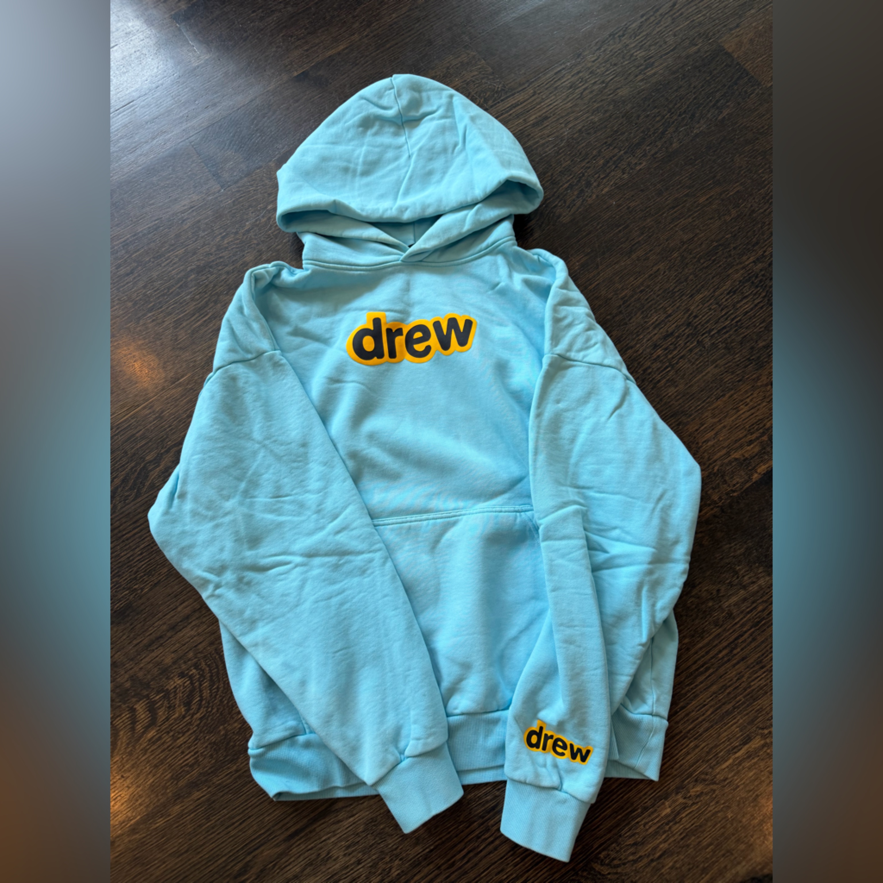 Drew House Aqua Pullover Hoodie With Yellow Logo Tag